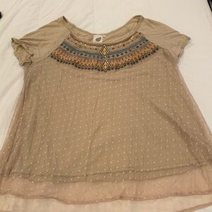 Embroidered top with lace overlay